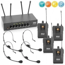 Pyle UHF Wireless Lavalier Microphone Set 4 Transmitters Home Recording PDWM4122