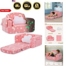 Kids Couch Toddler Sofa Fold Out Glow in The Dark Pink Moon with Blanket