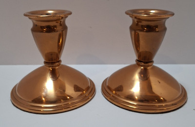 Vintage Coppercraft Guild Candle Holders Round Pair of 2 USA
