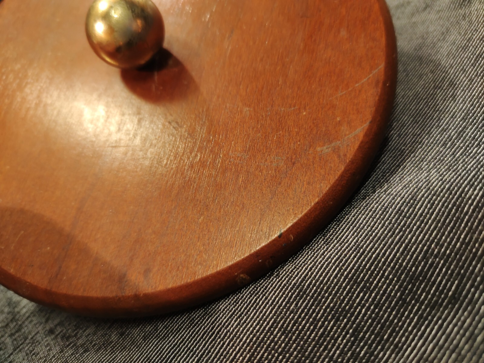 MCM Candy Dish Large Lead Crystal Heavy Wood Lid Brass Knob Stunning Centerpiece