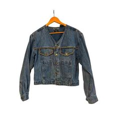 Lizwear 90s Y2k 100% Cotton Womens Denim Cropped Jacket Decor Stitching S