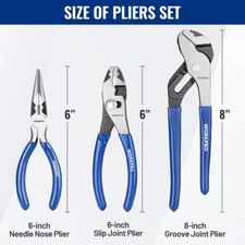 WORKPRO Pliers Set, 3-Piece Pliers Tool Kit with Soft Handle Carbon Steel NEW