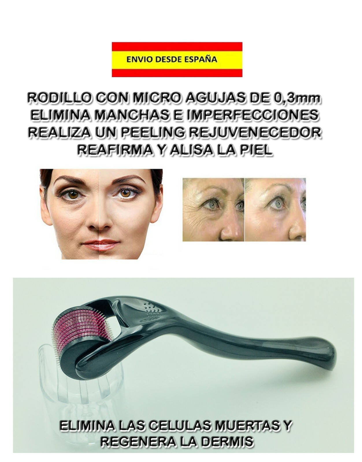 LIFTING EXFOLIANTE ARRUGAS MANCHAS PIEL RODILLO 540 AGUJAS 0,3mm BARBA CABELLOS