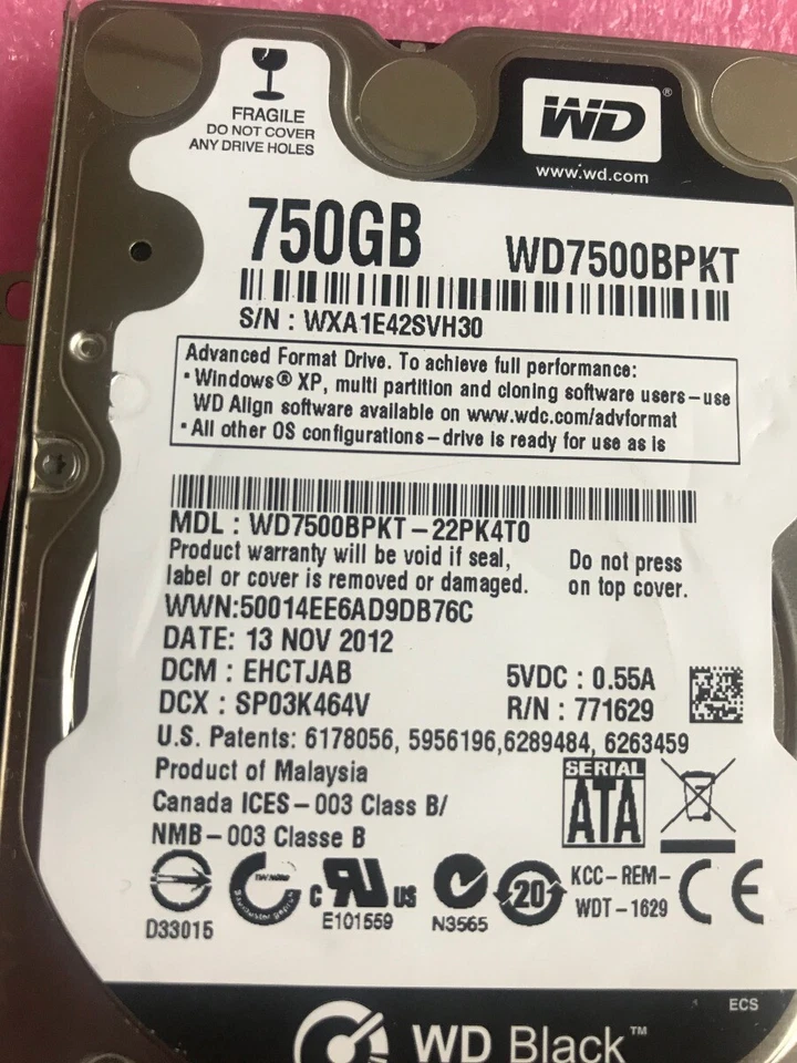 Western Digital Black WD7500BPKT-22PK4T0 750GB 7.2K 2.5" SATA 7200 rpm HardDrive - Image 2 of 3