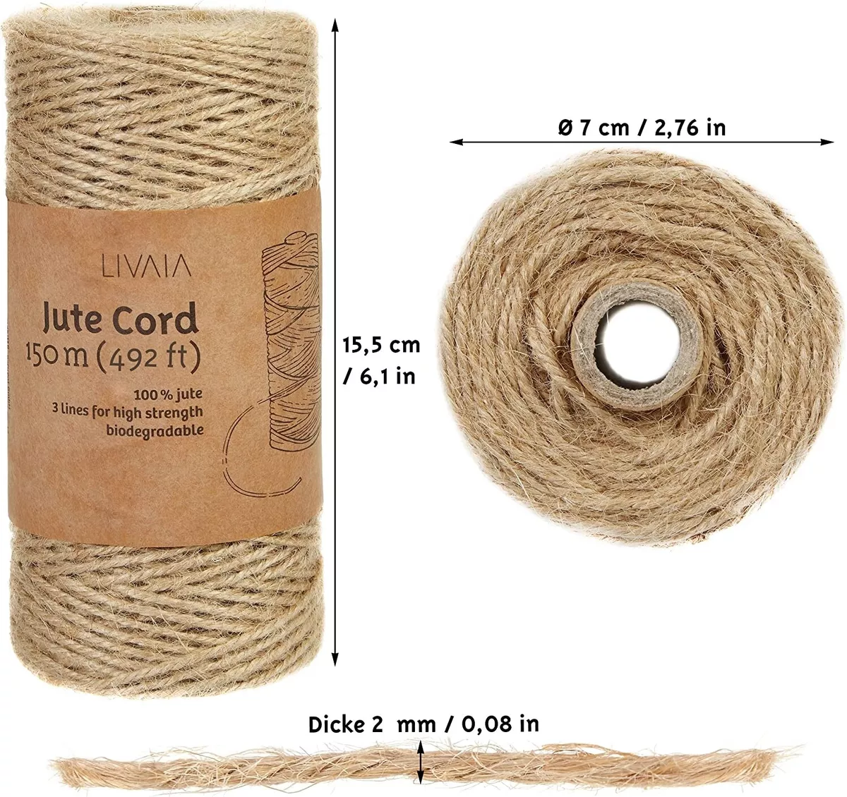 Natural Jute Twine Rope for Crafting (Brown 100 ft)