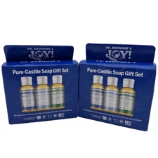 (2) Dr. Bronner’s Pure-Castile Gift Set Three 2 oz Liquid Travel Size Soaps NEW