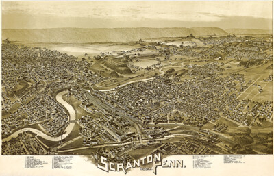 Scranton, Pennsylvania - 1890 - Aerial Bird's Eye View Map Poster