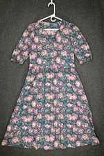 Vintage Dress Size Small A-Line Midi Rose Pink Green Floral Half Sleeve