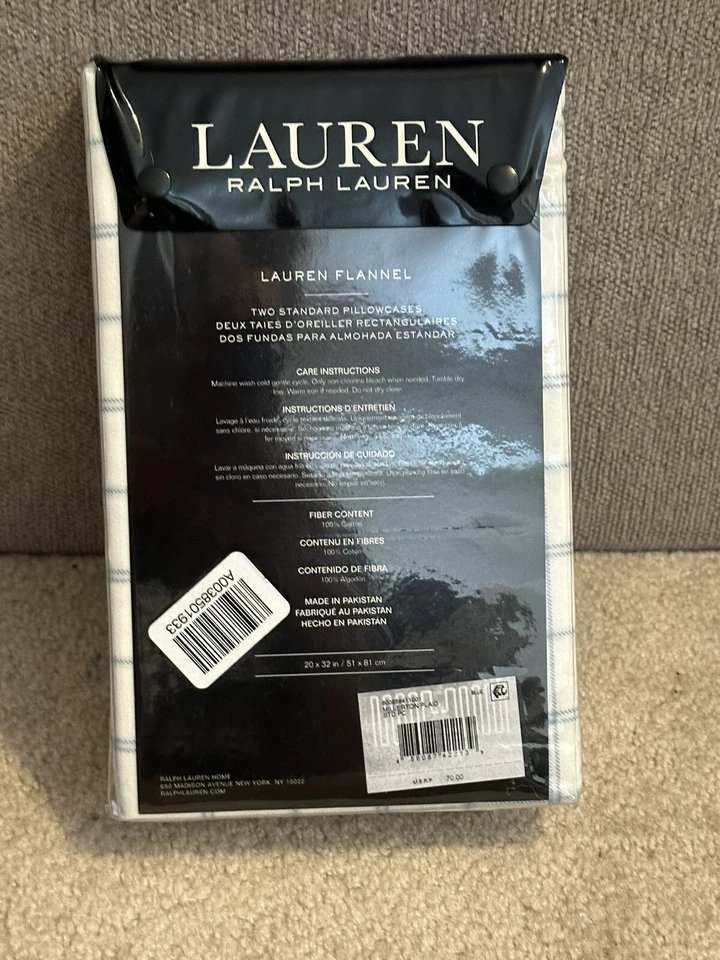 Juego de 2 fundas de almohada estándar a cuadros azul/blanco de franela Lauren Ralph Lauren Foto 2 de 4