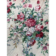 Vintage Jay Yang Fabric Floral Bouquet Pink Green Upholstery Cottage By The Yard