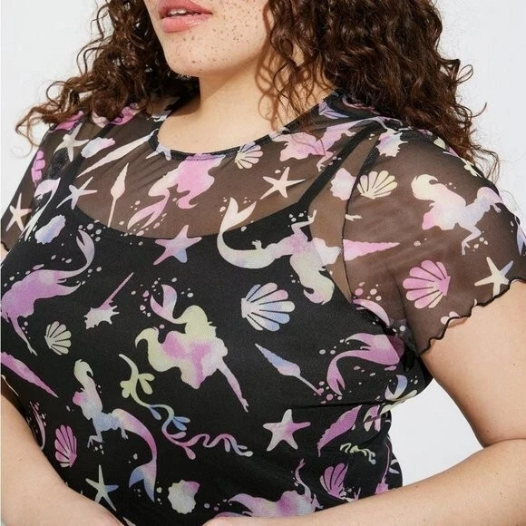 Vestido Negro Midi Torrid 3 3x 22-24 Disney La Sirenita Forrado Malla Camiseta Foto 4 de 4