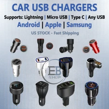 Car Fast Charger Dual USB Ports For 8 Pin / Micro USB / Type C lot All Phones