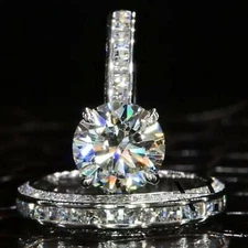 3 Ct Round Cut Moissanite Bridal Set  Engagement Ring Solid 14K White Gold