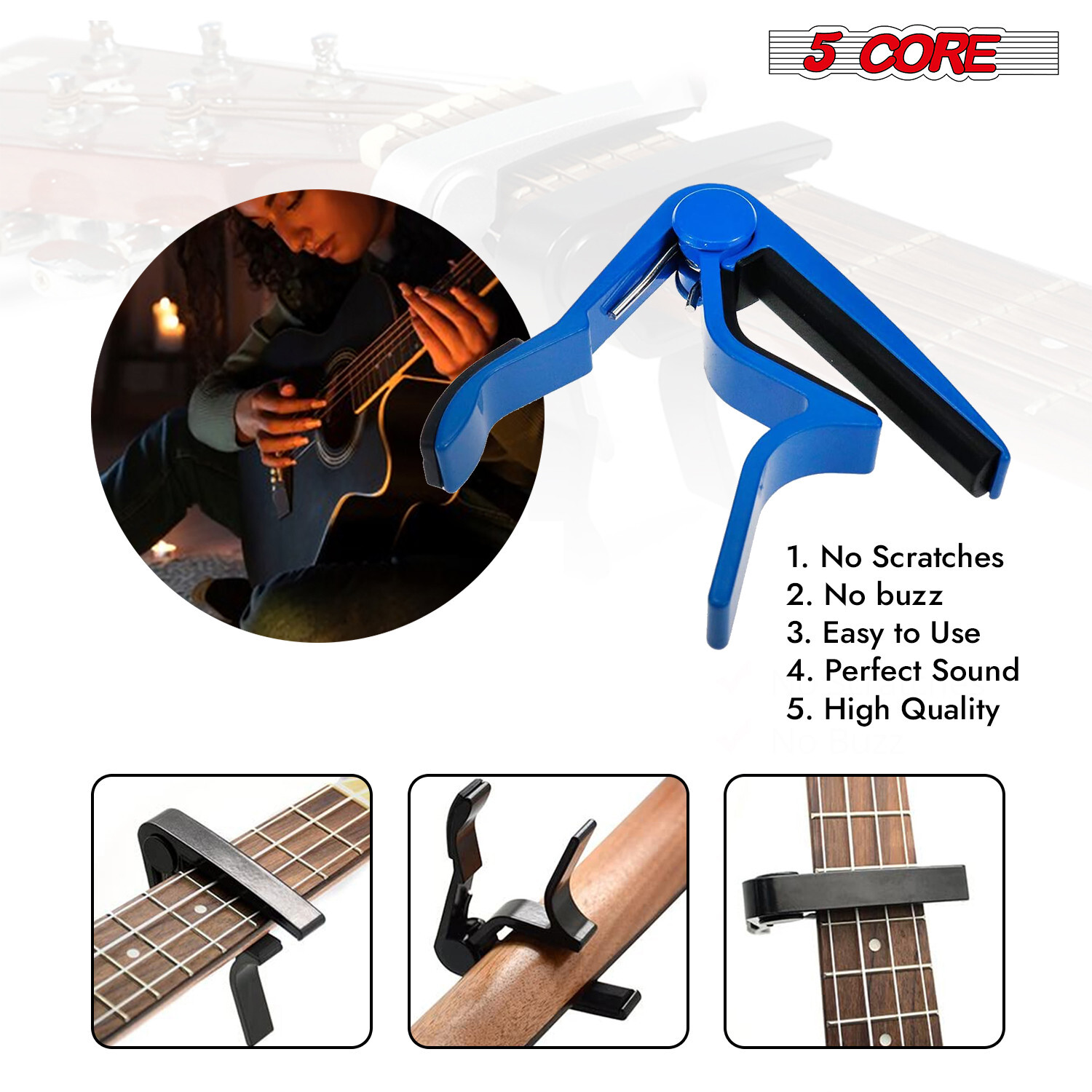 5 Core Guitar Capo 6 String Quick Change Acoustic Electric Bass Guitar ...