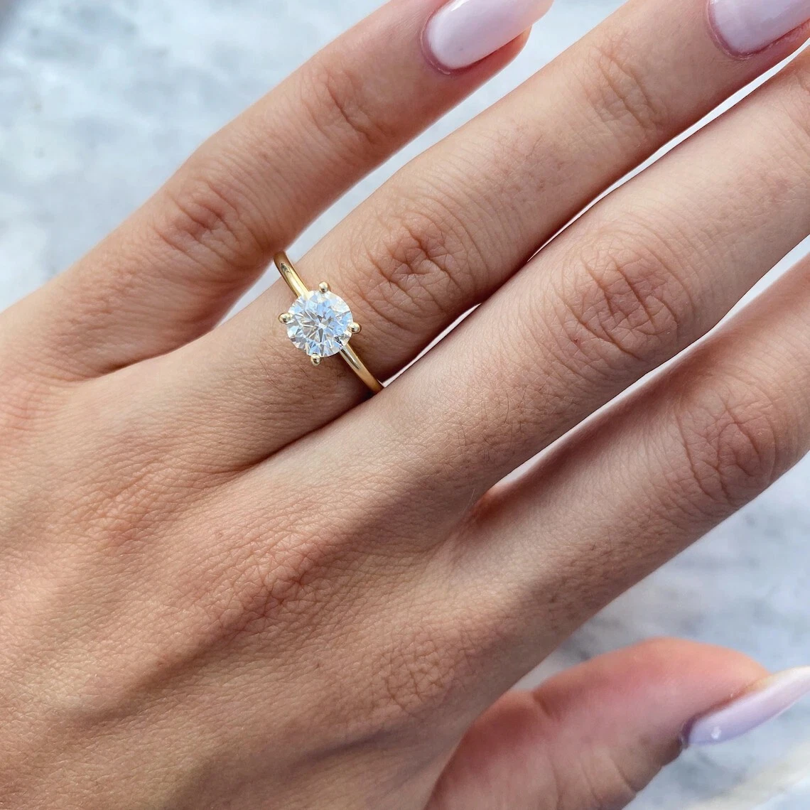 Natural Diamond Wedding Rings 18K Yellow Gold Round Cut 1.15 Carat