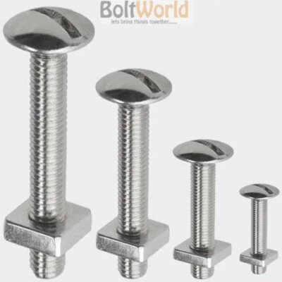 BOLT WORLD A2 STAINLESS STEEL SLOTTED ROOFING ROOF BOLTS SQAURE NUTS MUSHROOM MACHINE SCREW
