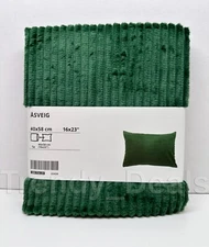 Ikea ASVEIG Pillow Cushion Cover 16" x 23" Corduroy Velvet Cotton Dark Gren NEW
