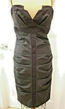 Nicole Miller Collection Junior Woman Deep Sweetheart Neck Ruched Dress Blk Sz 6