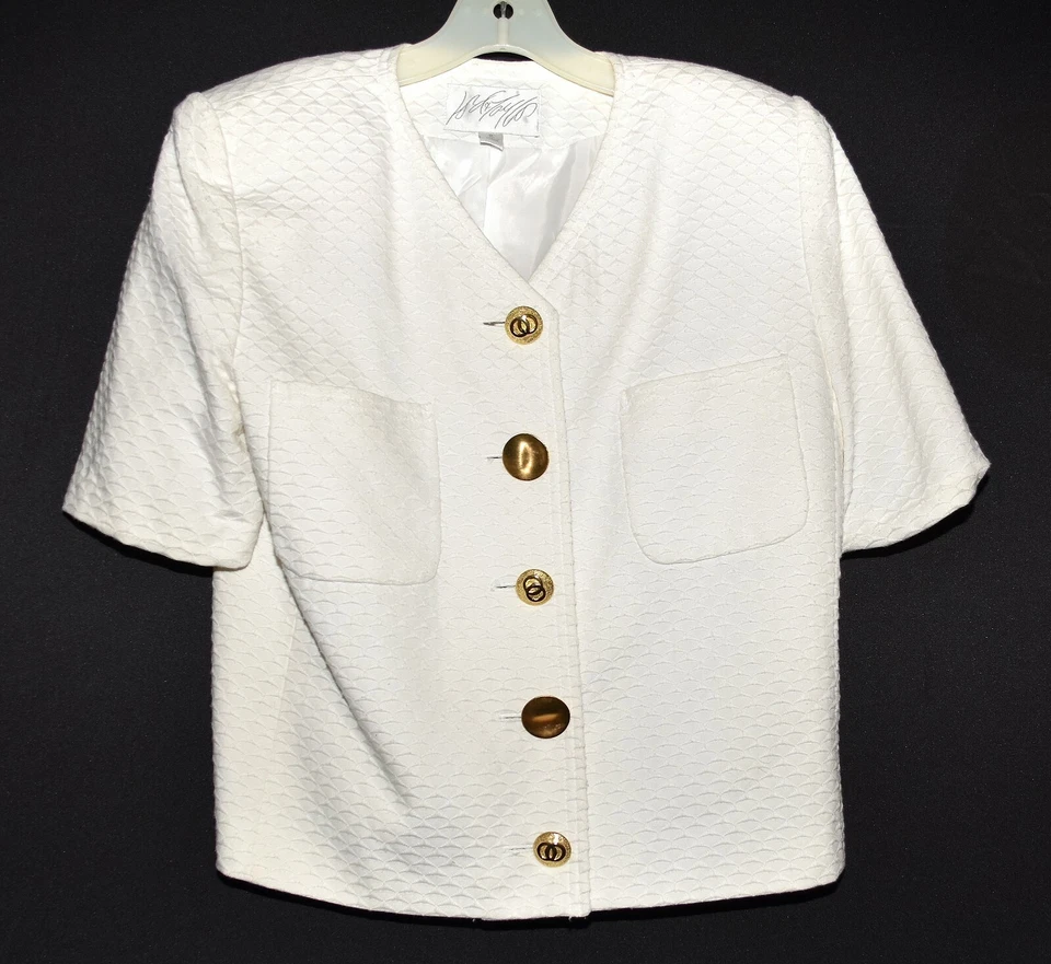 Traje Blazer y Falda Lord & Taylor Blanco Diseño Corte Diamante Manga Corta Talla 8 Foto 2 de 4