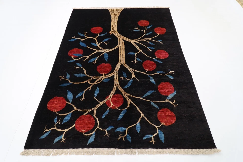 5x7 ft Tree of life black Area Rug Afghan Hand Knotted Tribal oriental wool rug - Image 2 of 4