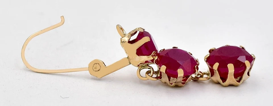 GENUINE 10.70 Cts RUBY DANGLING EARRINGS 14K GOLD - Free Appraisal Service - Image 3 of 4