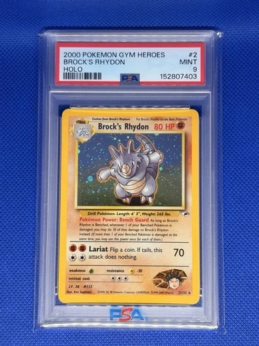 2000 Pokemon Gym Heroes Brock's Rhydon #2 Holo PSA 9