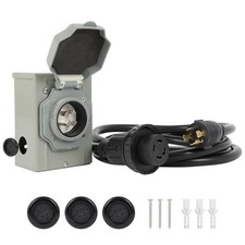 30AMP Generator Cord 10 FT and Power Inlet Box, L14-30P to L14-30R gray
