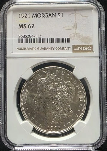 1921 $1 Morgan Silver Dollar NGC MS62 US Graded Coin Slab 90%