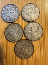 5 Canada Silver Quarters / 25 Cents /1949 - 1952 / .800 Silver/ King George