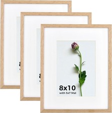 8x10 Picture Frame Set of 3, Solid Oak Wood 8 by 10 Photo Frames with Plexigl...