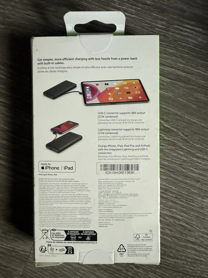 Зарядное устройство портативное Belkin BoostCharge Plus 10000 мАч USB-C со встроенным кабелем - Изображение 2 из 2