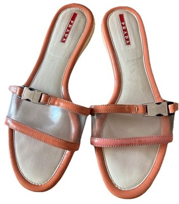 PRADA Calzature Donna Leder Mules Gr. 38 Sandalen Pink Transparent Schlappen