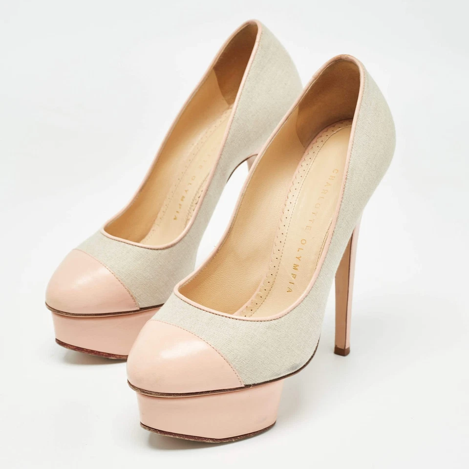 Zapatos de salón Charlotte Olympia rosa gris lona y cuero talla 36 Foto 2 de 4