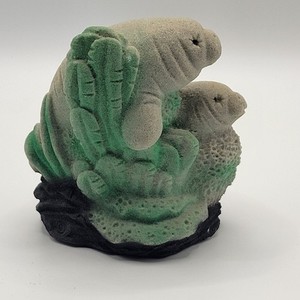 Sand Stone Art Manatee Figure Mother & Baby Manatee Swim in Kelp 3" Figurine