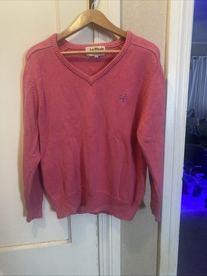 Vintage The Greenbrier Resort Sweater Large Pink Ribbed Knit Pullover WV Golf