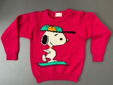 Vintage 70s/80s Kids Snoopy PEANUTS Sweater Medium Burgundy Knit Nostalgia Retro