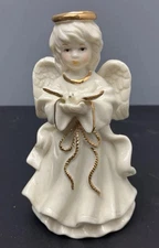 Porcelain Christmas Angel Figurine w/ Dove Gold Trim 6” Roman Inc Vintage