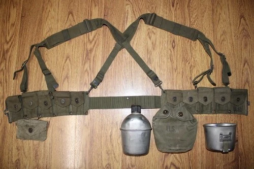 WW2 US Military M1 Garand Ammunition Clip Belt Suspenders Canteen Pouch Canvas