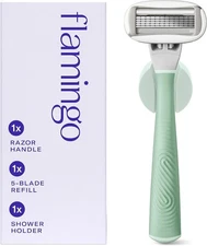 (Free Duty Tax) Flamingo Razors for Women, 1 Razor (Sage) Handle, 1 Razor Bl