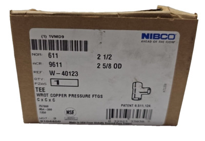 NIBCO Tee Wrot Copper Pressure FTGS 2 1/2 x 2 5/8 0D, C x C x C