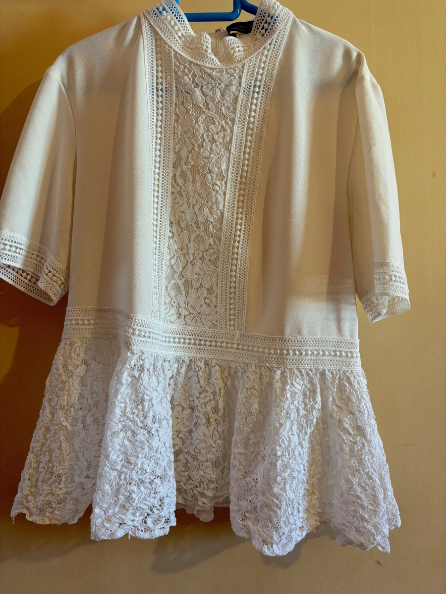 Tunique Brodée Zara - Taille S/36 - Occasion Très Bon État - Blanc En Coton Polyester