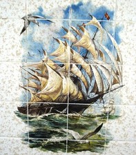 Sailing Ship Mural Tile Backsplash Insert