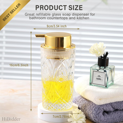 Glass Soap Dispenser Gold Pump Bathroom Kitchen Decor Clear - Picture 8 of 12