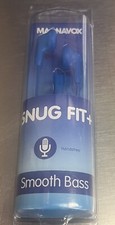 Blue Magnavox SNUG FIT  Gummy Earbuds Microphone Smooth Bass NEW 