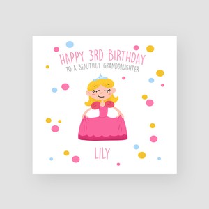 Personalised Handmade 3rd Birthday Card Princess Daughter