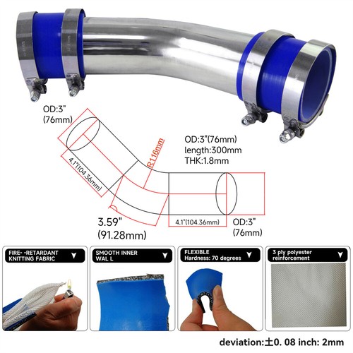 GPI 76mm 3" 45 Degree Aluminum Turbo Intercooler Pipe Tube Tubing L=600MM NEW Tu - Foto 2