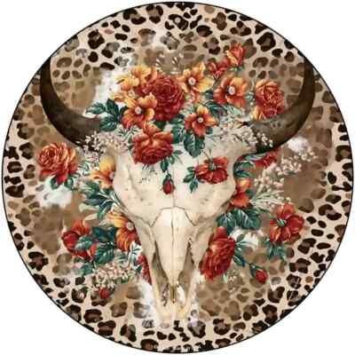 Cow Skull In Flowers Novelty Round Circular Metal Sign 8'' Home Garage Wall