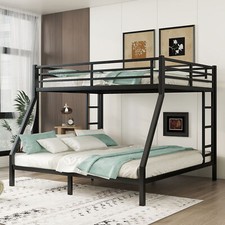 Metal Queen over King Bunk Bed Frame for Teens and Adults Space-Saving Black
