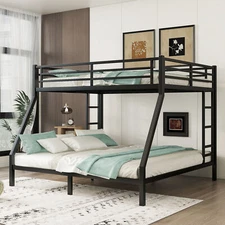 Metal Queen over King Bunk Bed Frame for Teens and Adults Space-Saving Black