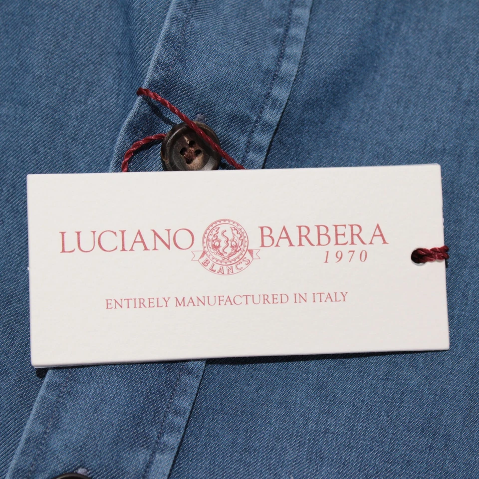 Luciano Barbera NWT Casual Button Down Denim Overshirt Size L in Blue Cotton - Image 2 of 4